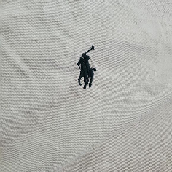 Ralph Lauren Mens Button Up Shirt Tan Size Large Cotton Long Sleeve Blue Pony - Picture 9 of 9